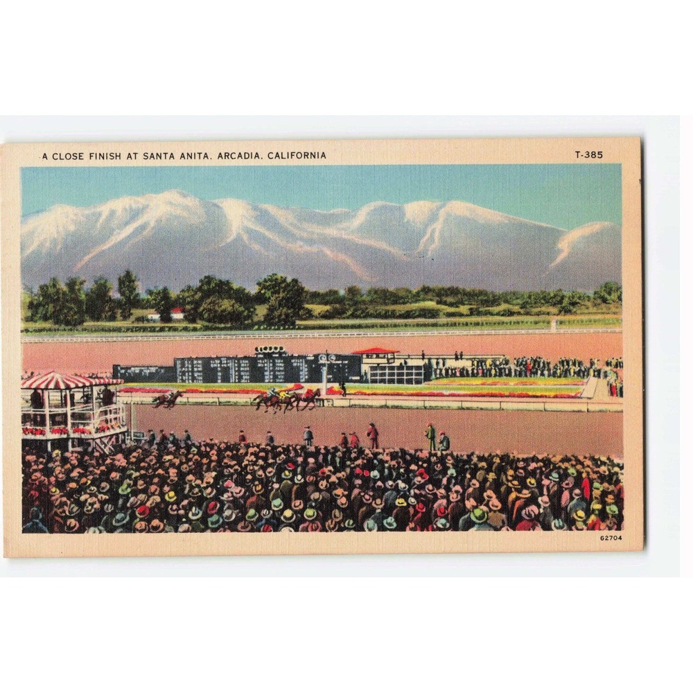 Vintage Santa Anita Park Horse Racing Linen Postcard Arcadia California T-385